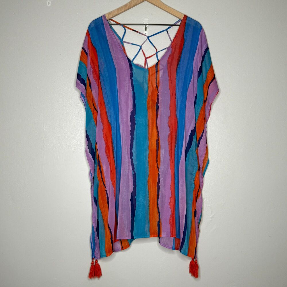 Palisades Beach Club‎ Womens Coverup XL/XXL Blue Red Stripes Vacation Resort